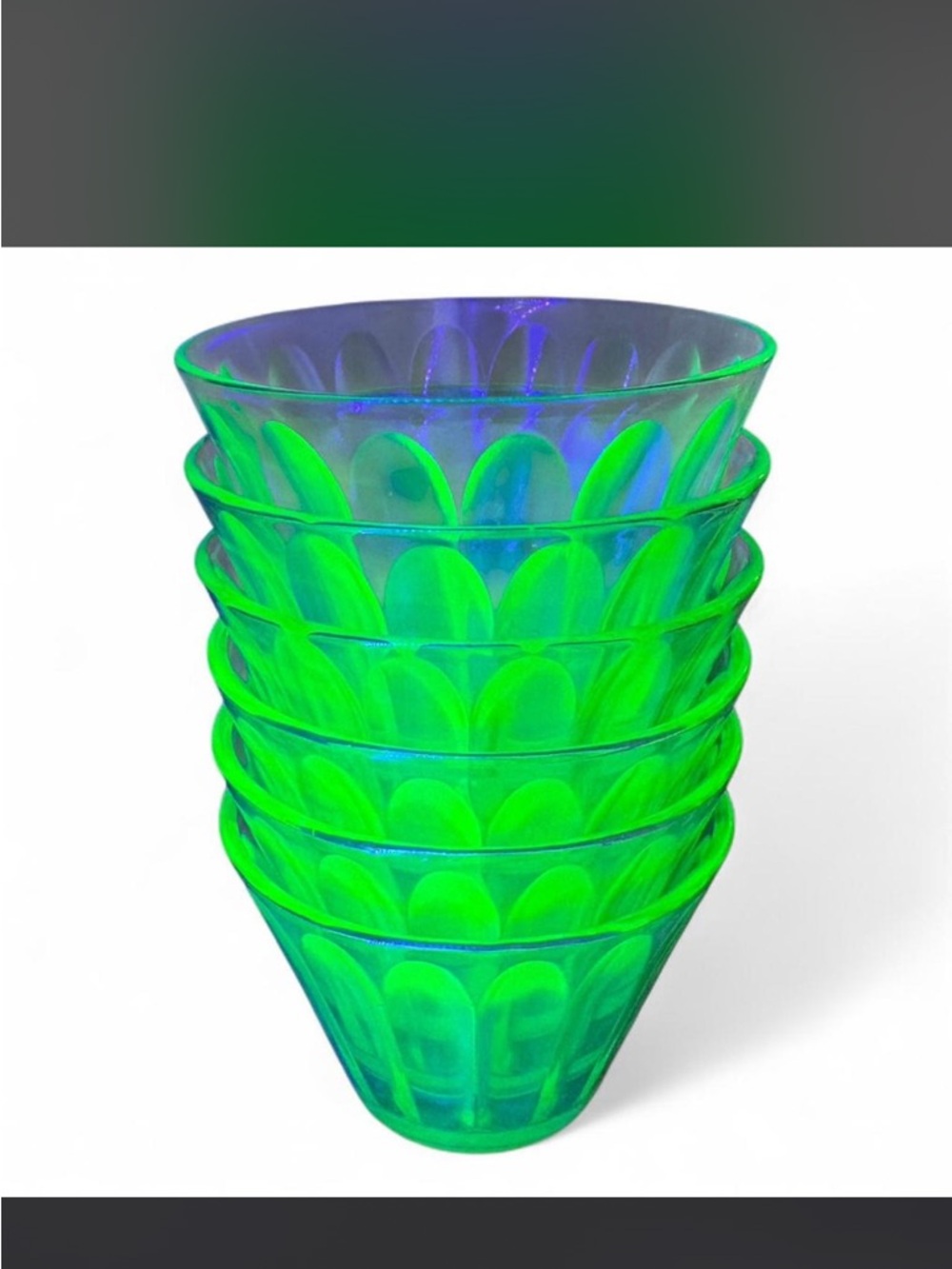Stack of Vibrant Uranium Glass Tumblers - Green Glow